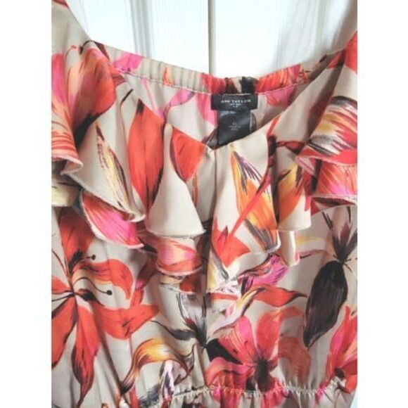 Ann Taylor Floral Cami Tank Top Blouse Size XL‎ Tan/Red Floral Adjustable - Picture 3 of 4